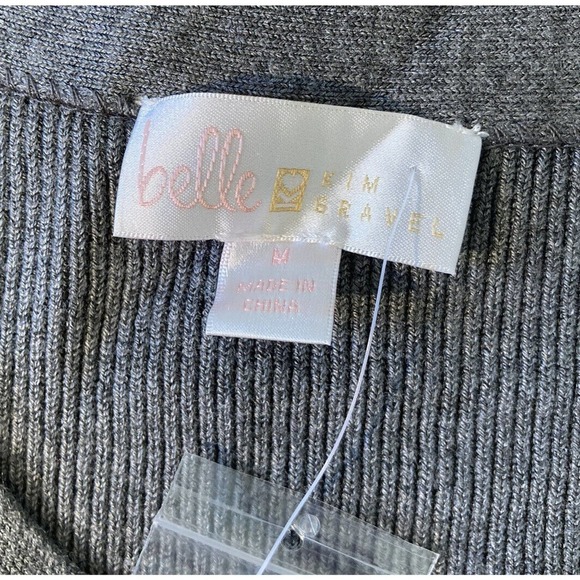 NEW Belle By Kim Gravel Feather Knit Butterfly Sleeve Sweater Medium Gray - Picture 3 of 8